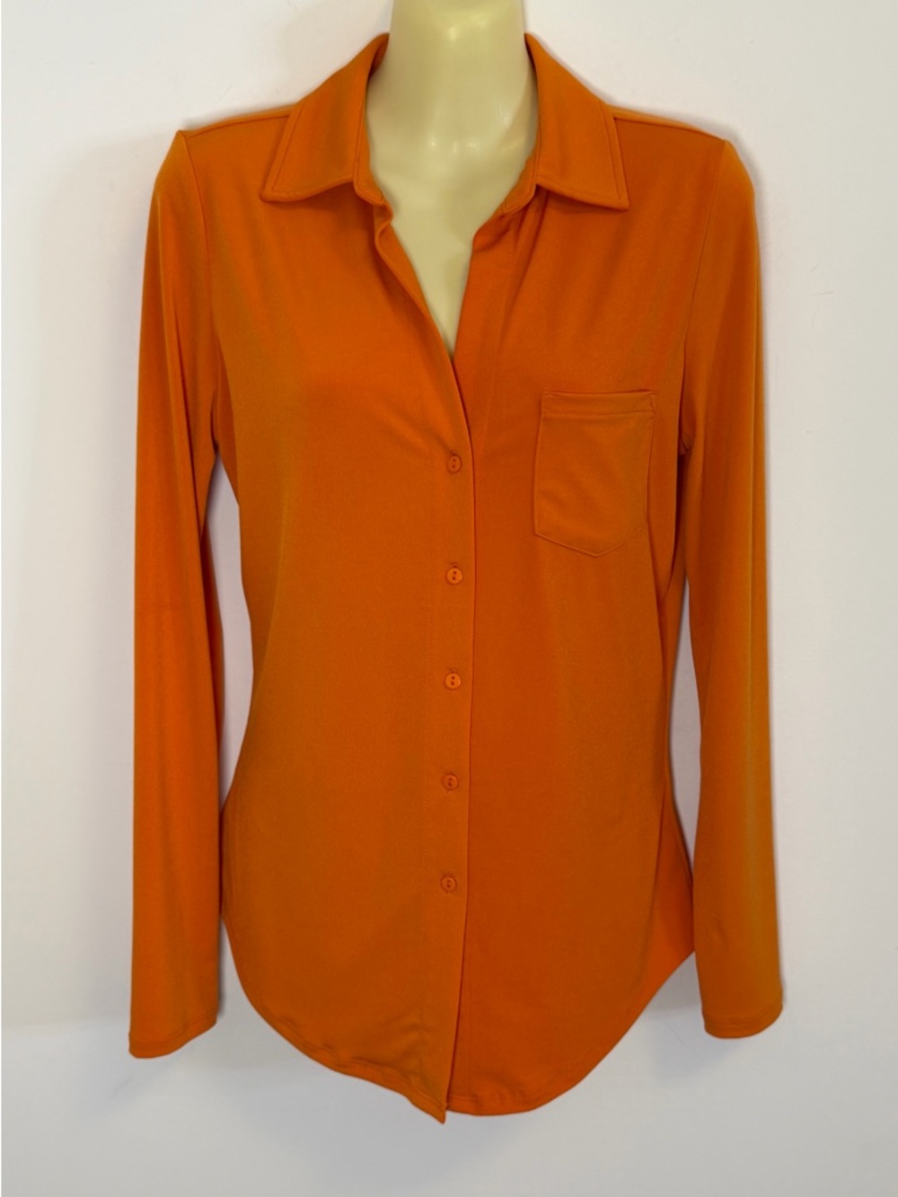 Sincerely Jules Orange Stretchy Long-Sleeve Button Down Shirt